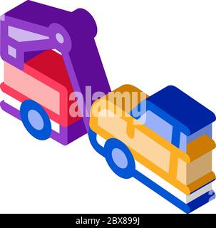 Abschleppen defektes Auto isometrische Symbol Vektor-Illustration Stock Vektor