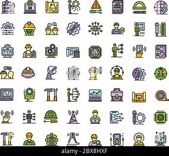 Symbole des Kommunikationsingenieurs festgelegt, Gliederungsstil Stock Vektor