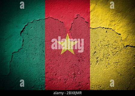 Kamerun Flagge auf grungy rissig Wand gemalt Stockfoto