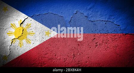Philippinen Flagge auf grungy rissig Wand gemalt Stockfoto