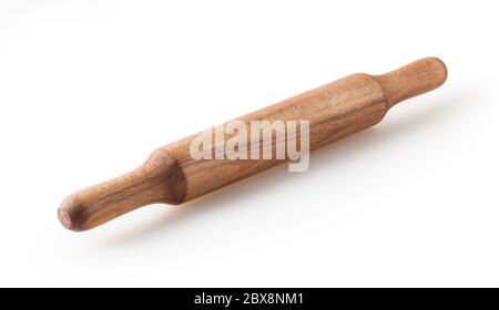 Rollstift aus Holz isoliert auf weißem Hintergrund mit Beschneidungspfad Stockfoto
