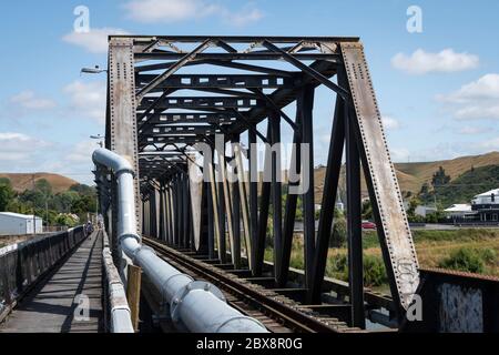 Eisenbahnbrücke über den Whanganui Fluss, Whanganui, Nordinsel, Neuseeland Stockfoto