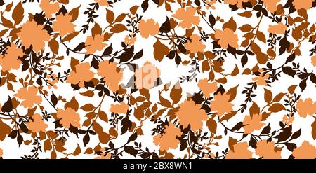 Florales Nahtloses Muster mit verschiedenen Blüten und Blättern. Schwarz-weiß Botanical Illustration handbemalt. Textildruck, Stoffmuster, Verpackung Stockfoto