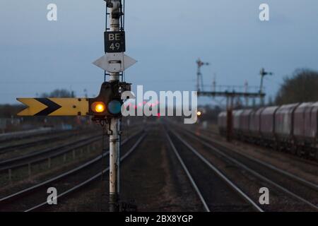 Fernbahnsignal in Barnetby, Großbritannien Stockfoto