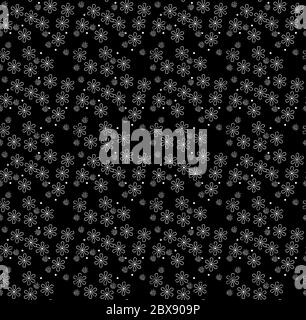 Florales Nahtloses Muster mit verschiedenen Blüten und Blättern. Schwarz-weiß Botanical Illustration handbemalt. Textildruck, Stoffmuster, Verpackung Stockfoto