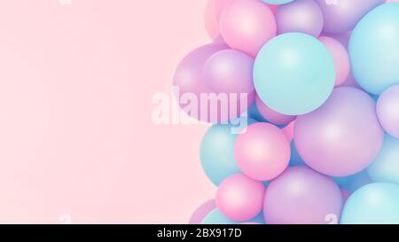 Bunte Ballons Hintergrund, druckvolle Pastell gefärbt und weichen Fokus. Rosa und Minze Ballons Foto Wand Geburtstagsdekoration. Rosa Hintergrund Kopierbereich. Stockfoto