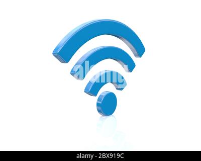 3D Renderbild des WiFi-Symbols in blauer Farbe stehend vertikal Stockfoto