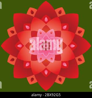 Einzelnes Mandala, Blume, Natur, Energie Symbol in Rot Rosa Farben Stock Vektor