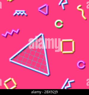Neon nahtlose Muster mit und 80er oder 90er abstrakten Arcade-Stil Stock Vektor