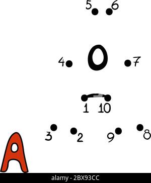 Zahlen Spiel für Kinder, Bildung Punkt zu Punkt Spiel Buchstabe A Stock Vektor