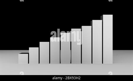 3D-Rendering von zunehmenden Fortschritt und wachsenden Balken oder Spalten Diagramm, Corporate Economic, Finanz-oder Geschäftskonzept, Illustration Stockfoto