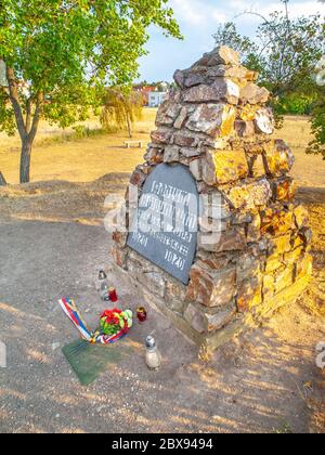 White Mountain Memorial, Bila Hora. Steinpyramide an der Stelle der Schlacht am Weißen Berg - 1620, Prag, Tschechische Republik. Stockfoto