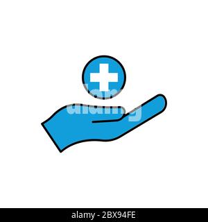 Krankenhaus- und Handsymbol. Vektor der Designvorlage Stock Vektor