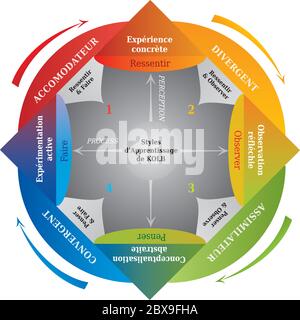 Kolb's Lernstile Diagramm, Life Coaching und Bildung Tool, Französisch Sprache Stock Vektor