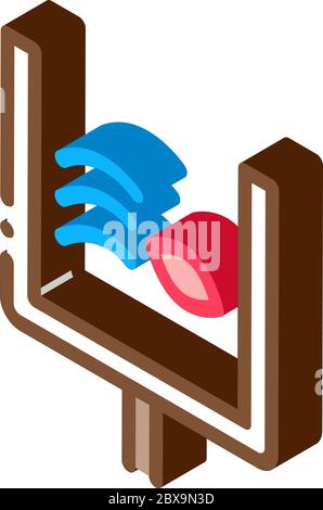 Kugel fliegt am Tor isometrische Symbol Vektor-Illustration Stock Vektor