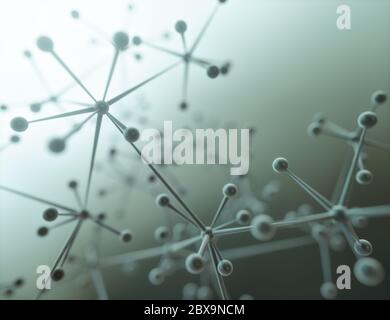 3D-Darstellung eines Moleküls, elektrisch neutrale Gruppe von zwei oder mehr Atomen, die durch chemische Bindungen zusammengehalten werden. Stockfoto