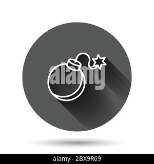 Bomb Icon im flachen Stil. Dynamit Vektor-Illustration auf schwarzem runden Hintergrund mit langen Schatten-Effekt. Geschäftskonzept C4 tnt Circle Button. Stock Vektor