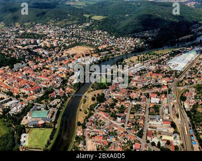 Bayerische Landschaft von einem Propellerflugzeug aus gesehen Stockfoto