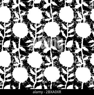 Florales Nahtloses Muster mit verschiedenen Blüten und Blättern. Schwarz-weiß Botanical Illustration handbemalt. Textildruck, Stoffmuster, Verpackung Stockfoto