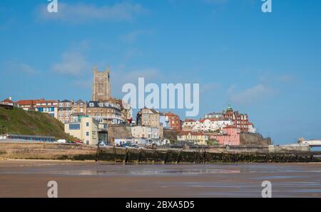 Blick auf Cromer Town vom Strand Stockfoto