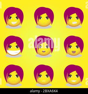 Niedlicher Mann Anime Emoticons Set-03 Stock Vektor