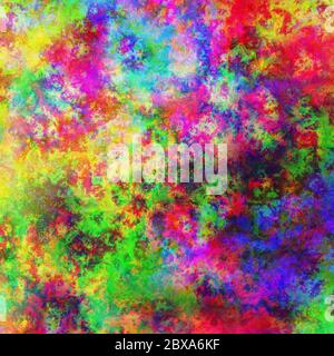 Eine lebendige abstrakte mehrfarbige psychedelische detaillierte Hintergrundillustration mit blauen, grünen, gelben, roten, orangefarbenen Farben in einem zufälligen Muster Stockfoto