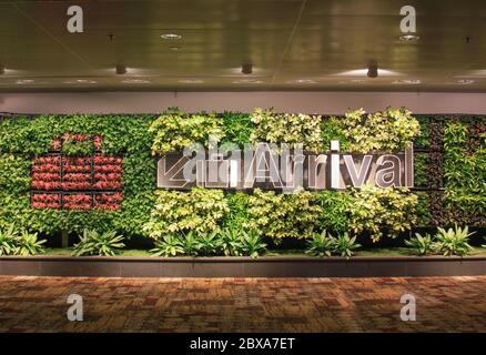 SINGAPUR - 28. Mai 2013: Illustrative redaktionelle - Ankunft Zeichen in Singapur Changi Airport Stockfoto