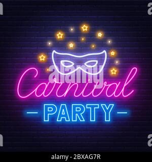 Karneval Party Neon Schild auf einem dunklen Hintergrund. Vektorgrafik Stock Vektor