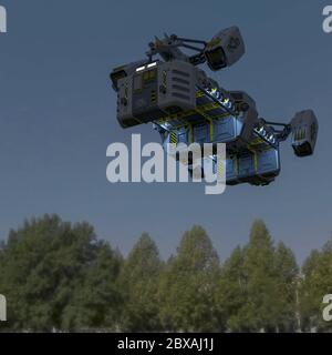 Fracht Raumschiff Landung auf der Erde, 3d-Illustration Stockfoto