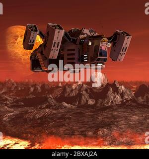 Raumschiff-Landung auf dem mars, 3d-Illustration Stockfoto