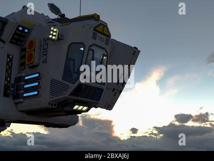 Frachtschiff auf der Wüste verblasst zu schwarz, 3d-Illustration Stockfoto