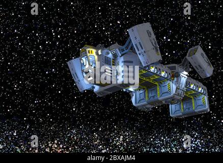 Raumschiff auf der Milchstraße, 3d-Illustration Stockfoto