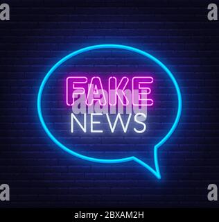 Neon gefälschte Nachrichten Schild auf Backstein Wand Hintergrund. Vektor . Stock Vektor