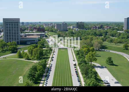 Eine Luftaufnahme des National World war 1 Museum und Memorial Park und darüber hinaus Stockfoto