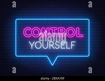 Steuern Sie sich Neon Schriftzug auf Backstein Wand Hintergrund. Stock Vektor
