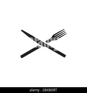 Gekreuzte Messer und Gabel Icon Design flacher Vektor Stock Vektor