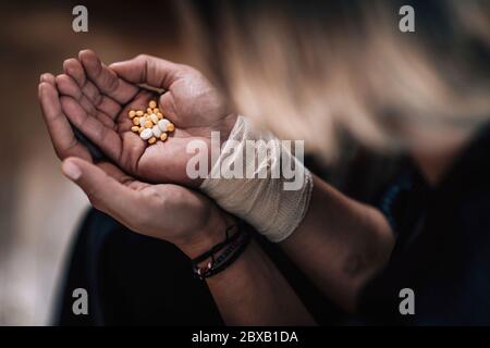 Psychische Gesundheit Patient mit Antidepressiva Pillen Stockfoto