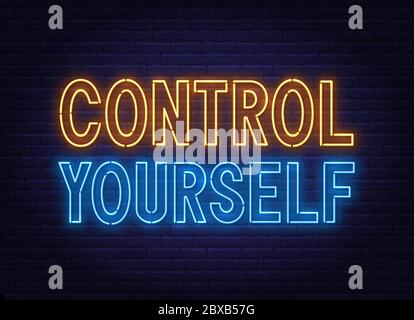 Kontrollieren Sie sich Neon-Schriftzug auf Backstein Wand Hintergrund. Stock Vektor