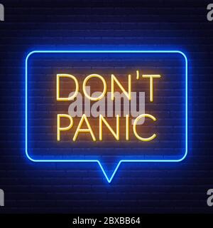 Keine Panik Neon Schriftzug auf Backstein Wand Hintergrund . Stock Vektor