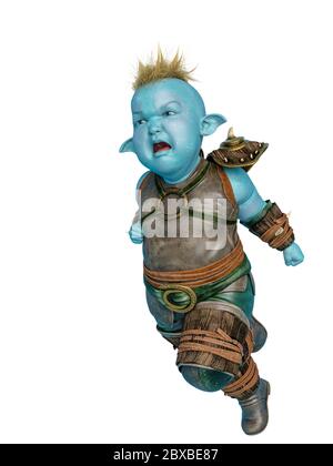 Kleine blaue Ork auf weißem Hintergrund, 3d-Illustration Stockfoto