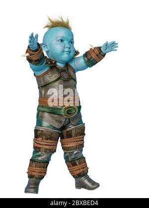 Kleine blaue Ork auf weißem Hintergrund, 3d-Illustration Stockfoto