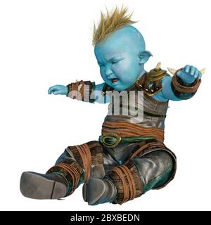 Kleine blaue Ork auf weißem Hintergrund, 3d-Illustration Stockfoto