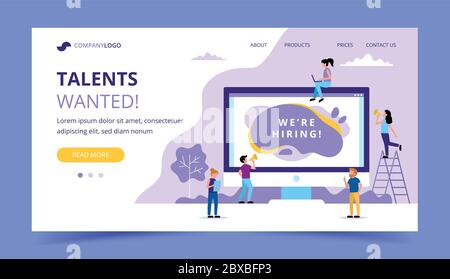 Startseite für die Einstellung. Konzeptbilder für Personal, Einstellungsprozess, Stellenangebote, Personalabteilung. Stock Vektor