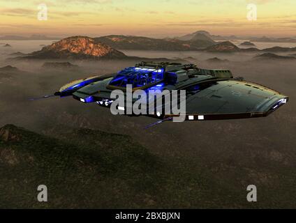 Raumschiff tun eine lässige flyght. Dieses Alien-Flugzeug ist sehr nützlich für alle Ihre Raum Grafik-Design-Kreationen, 3d-Illustration Stockfoto