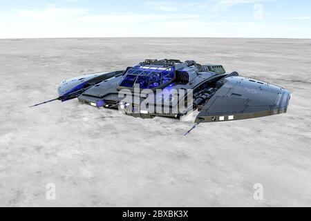 Raumschiff fliegt nur. Dieses Alien-Flugzeug ist sehr nützlich für alle Ihre Raum Grafik-Design-Kreationen, 3d-Illustration Stockfoto