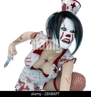 Krankenschwester halloween in Aktion Nahaufnahme. Dieser Vintage-Dame Alptraum in Clipping Pfad ist sehr nützlich für Grafik-Design-Kreationen, 3d-Illustration Stockfoto