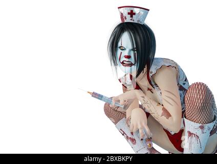 Krankenschwester halloween verrückt mit Kopierer Platz. Dieser Vintage-Dame Alptraum in Clipping Pfad ist sehr nützlich für Grafik-Design-Kreationen, 3d-Illustration Stockfoto