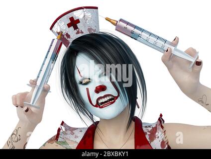 Krankenschwester halloween ist bereit für Sie aus nächster Nähe. Dieser Vintage-Dame Alptraum in Clipping Pfad ist sehr nützlich für Grafik-Design-Kreationen, 3d-Illustration Stockfoto