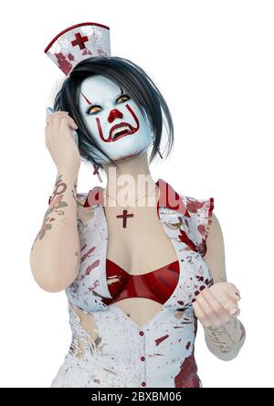 Krankenschwester halloween auf dem Handy. Dieser Vintage-Dame Alptraum in Clipping Pfad ist sehr nützlich für Grafik-Design-Kreationen, 3d-Illustration Stockfoto