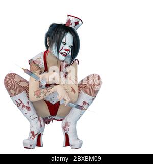 Krankenschwester halloween auf ihrem Coner. Dieser Vintage-Dame Alptraum in Clipping Pfad ist sehr nützlich für Grafik-Design-Kreationen, 3d-Illustration Stockfoto